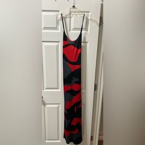 Red Camo Spaghetti Strap Maxi Dress